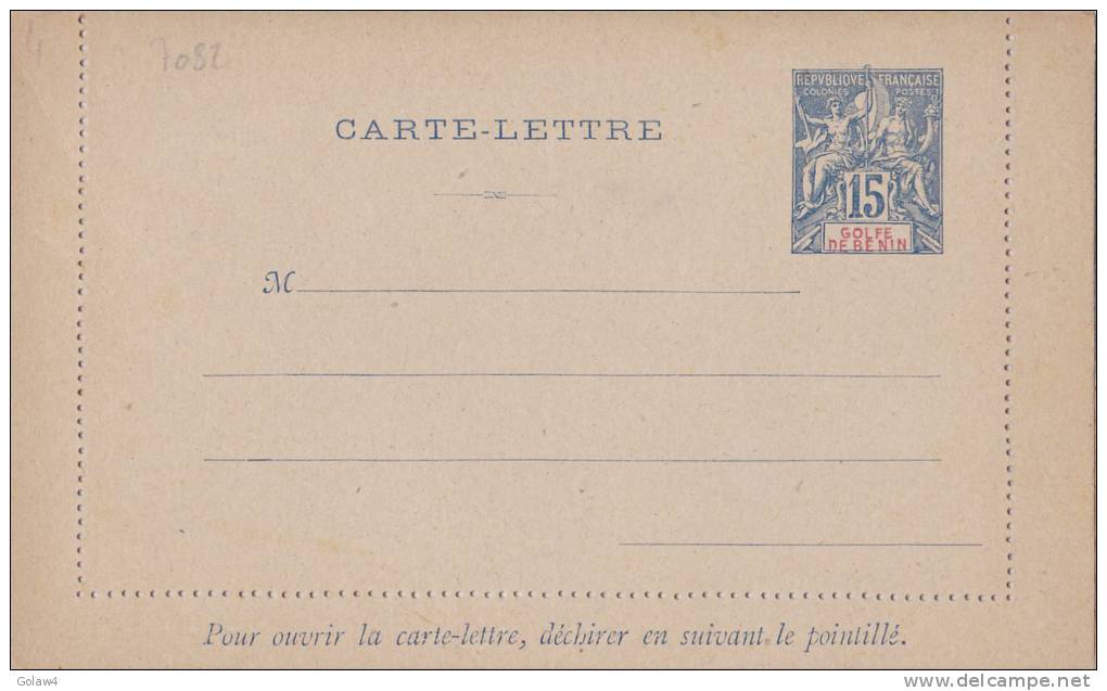 7082# GOLFE DU BENIN ENTIER POSTAL CARTE LETTRE NEUVE SUP - Briefe U. Dokumente