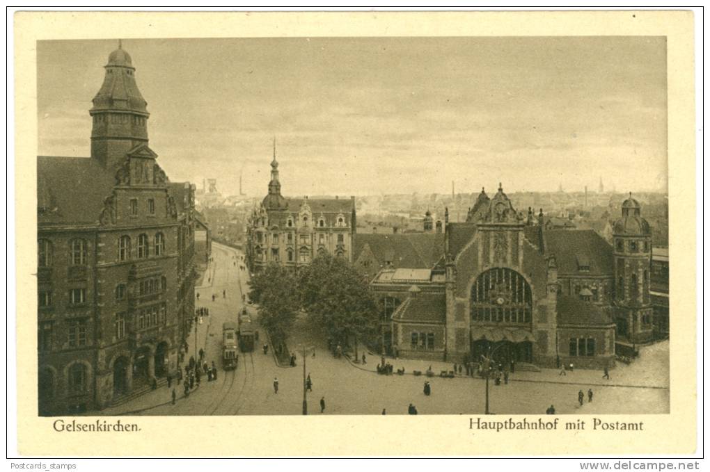 Gelsenkirchen, Hauptbahnhof Mit Postamt, Ca. 30er Jahre - Gelsenkirchen