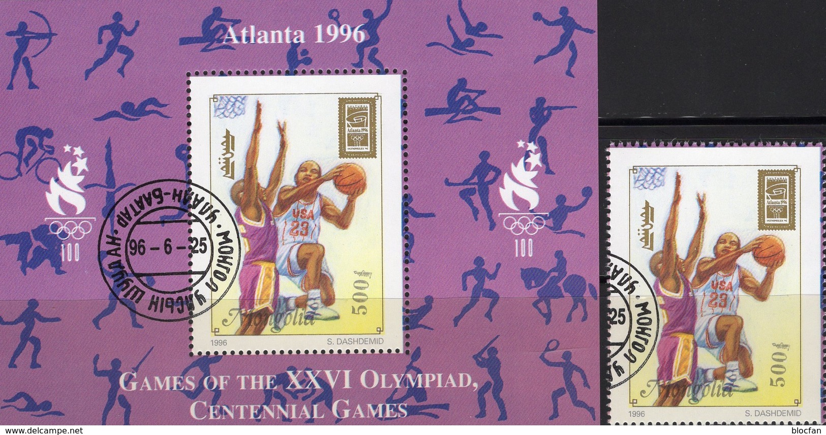 Atlanta Olympiade 1996 USA Mongolei 2642+Block 257 O 6&euro; Basketball Hojas Bloc Sport Ms Olympic Sheet Ss Bf Mongolia - Estate 1996: Atlanta