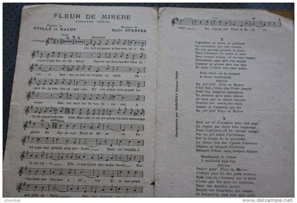 Musique,partition Musicale Fleurs De Misère Chanson Vécue Chantée Par Baraldi: Répertoire Marelly - Autres & Non Classés