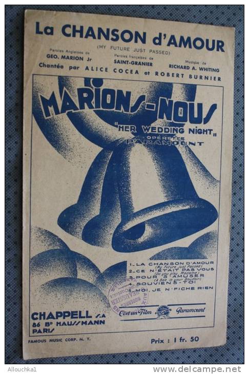 Musique,partition Musicale:Marions- Nous. La Chanson D'amour St  Granier, Géo Marion: éditions Chapell:opérette Paramout - Operaboeken