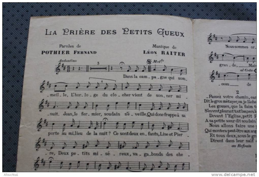 Musique,partition Musicale:la Prière Des Petits Gueux Chanson Sentimentale: Berthe  Sylva Leon Raiter : Accordéon - Chansonniers