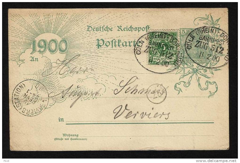 Germany 1900 - Postcard - Postal Stationery Mi P43 Aae - Banhpost Cöln (Rhein) Dortmund To Veriers - Sonstige & Ohne Zuordnung