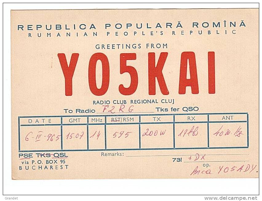 CARTE RADIO QSL - BUCAREST - ROUMANIE -1965. - Amateurfunk