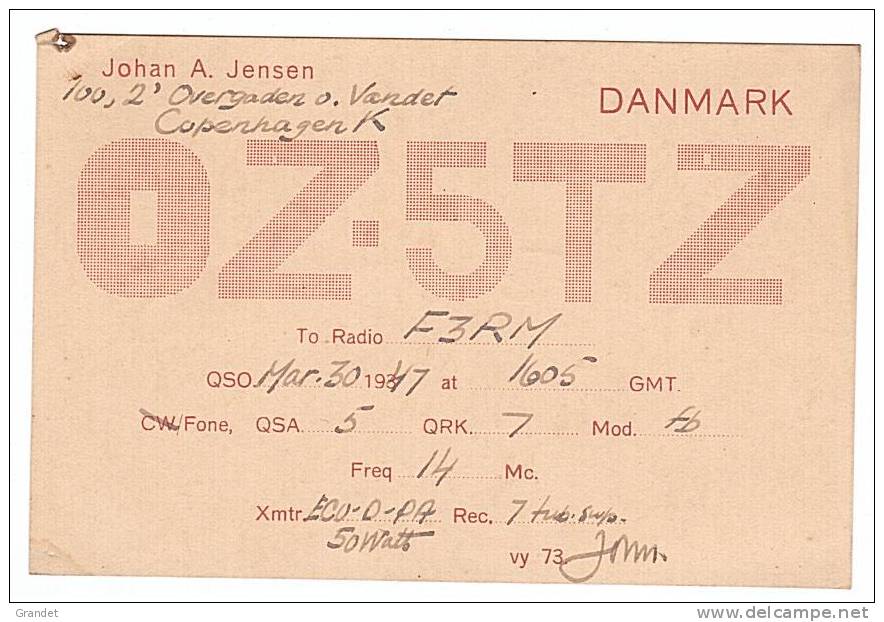 CARTE RADIO QSL - DANEMARK - DENMARK - COPENHAGEN - 1947. - Radio-amateur