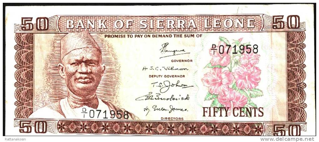 SIERRA LEONE  P4a  50  CENTS   1972 FIRST  PREFIX D/1   Fine/Better ! - Sierra Leone