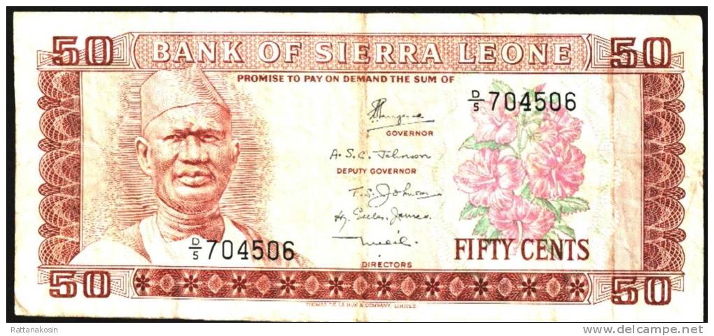 SIERRA LEONE  P4b  50  CENTS   1974   PREFIX D/5     Fine - Sierra Leone