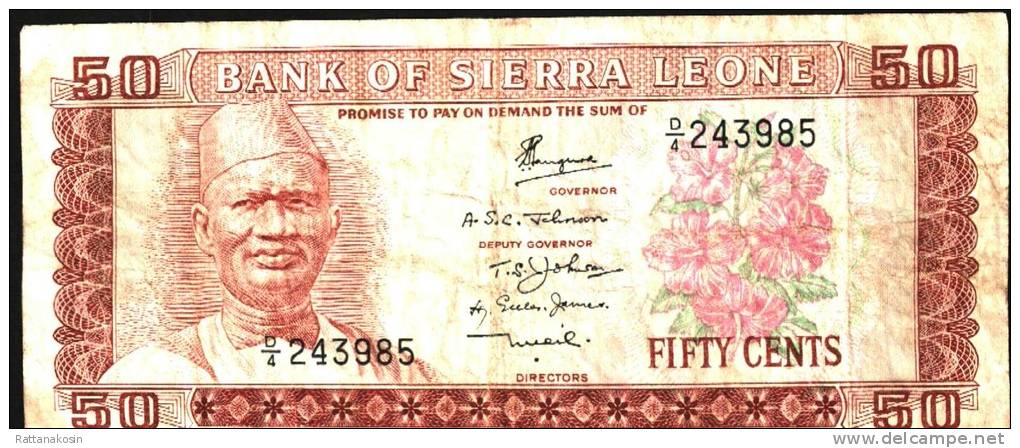 SIERRA LEONE  P4b  50  CENTS   1974   PREFIX D/4     Fine - Sierra Leone