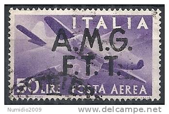 1947 TRIESTE A USATO POSTA AEREA 50 LIRE FILIGRANA NS - RR10781 - Poste Aérienne
