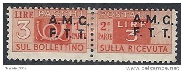 1947-48 TRIESTE A PACCHI POSTALI 3 £ VARIETà SOPRASTAMPA SPOSTATA MH * - R10789 - Colis Postaux/concession