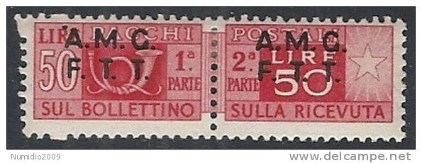 1947-48 TRIESTE A PACCHI POSTALI 50 £ VARIETà PUNTO SOPRA LA A MH * - R10790 - Postal And Consigned Parcels