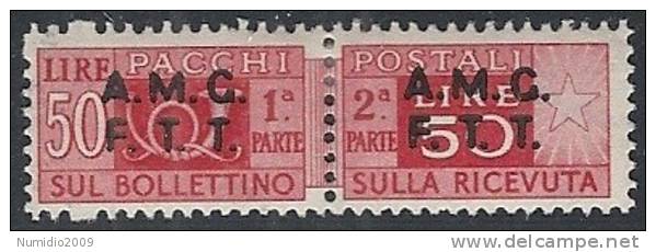 1947-48 TRIESTE A PACCHI POSTALI 50 £ VARIETà  MH * - R10790-3 - Colis Postaux/concession