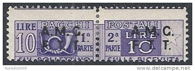 1947-48 TRIESTE A PACCHI POSTALI 10 £ VARIETà DENTELLATURA MH * - RR10790 - Postpaketen/concessie