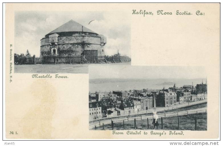 Halifax Nova Scotia Canada, Martello Tower, View From Citadel To George's Island, C1900s Vintage Private Postcard - Halifax