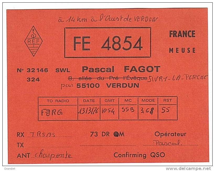 CARTE RADIO QSL - VERDUN - 1976. - Radio-amateur