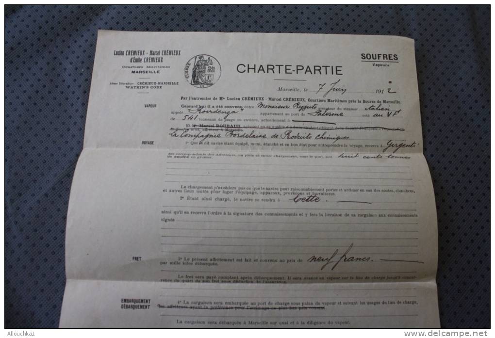 Connaissement  Charte-partie Steamer Italien Italia &gt;Vapeur Providenza-Palerme Girgenti  Marseille Cette - Other & Unclassified