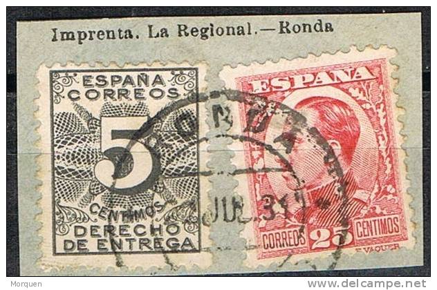 Fragmento 25 Cts Alfonso XIII Y Derecho Entrega, Fechador RONDA (Malaga) Num 495 Y 592 º - Usados