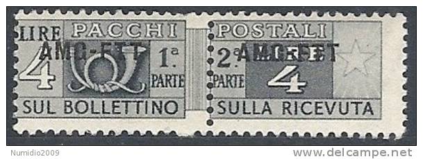 1949-53 TRIESTE A PACCHI POSTALI 4 LIRE MH * - RR10793-2 - Postpaketen/concessie