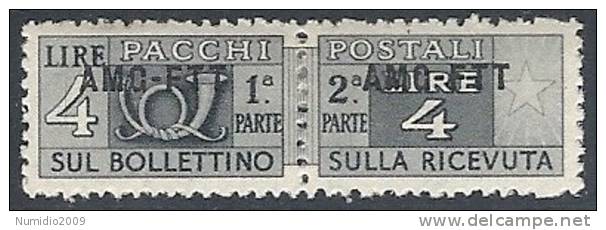 1949-53 TRIESTE A PACCHI POSTALI 4 LIRE MH * - RR10794 - Postpaketen/concessie
