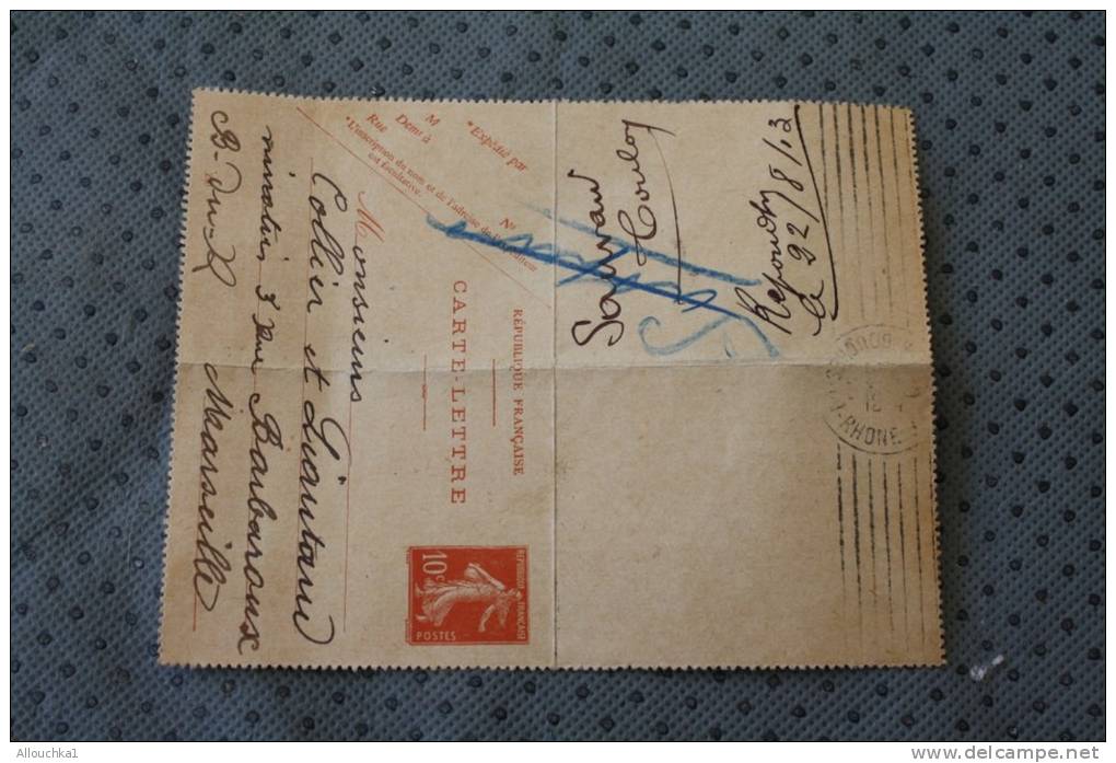 Entier Postal Entier Postaux Carte-lettre Du 19 Août 1913 à L'abattoir Pour Marseille Voir Flamme Au Verso - Cartoline-lettere