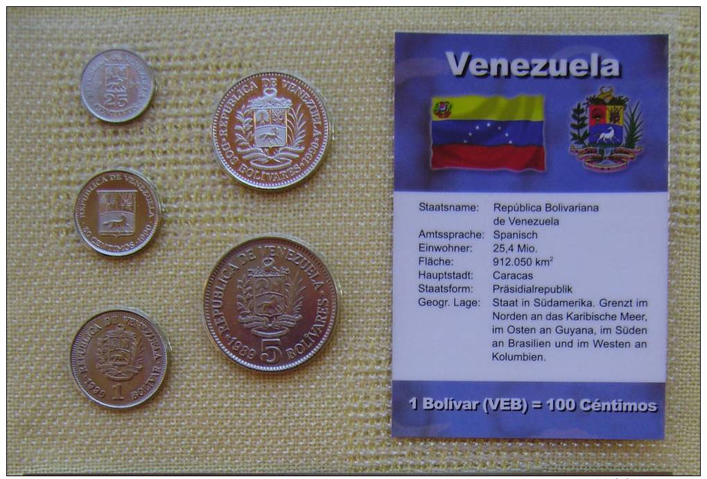 VENEZUELA  - BLISTER / SET ** 5 Monedas / Münzen / Coins 1989-1990  ** UNC COA Certificado Zertifikat - Venezuela