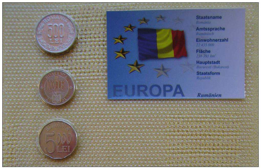 RUMANIA / ROMANIA / RUMÄNIEN  - BLISTER / SET ** 3 Monedas / Münzen / Coins 1999-2002  ** UNC COA Certificado Zertifikat - Roemenië