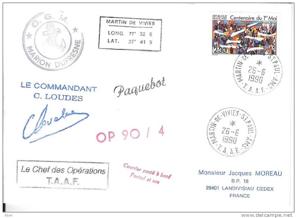 8443  MARION DUFRESNE - OP 90-4 - St PAUL & AMSTERDAM - PAQUEBOT - Covers & Documents