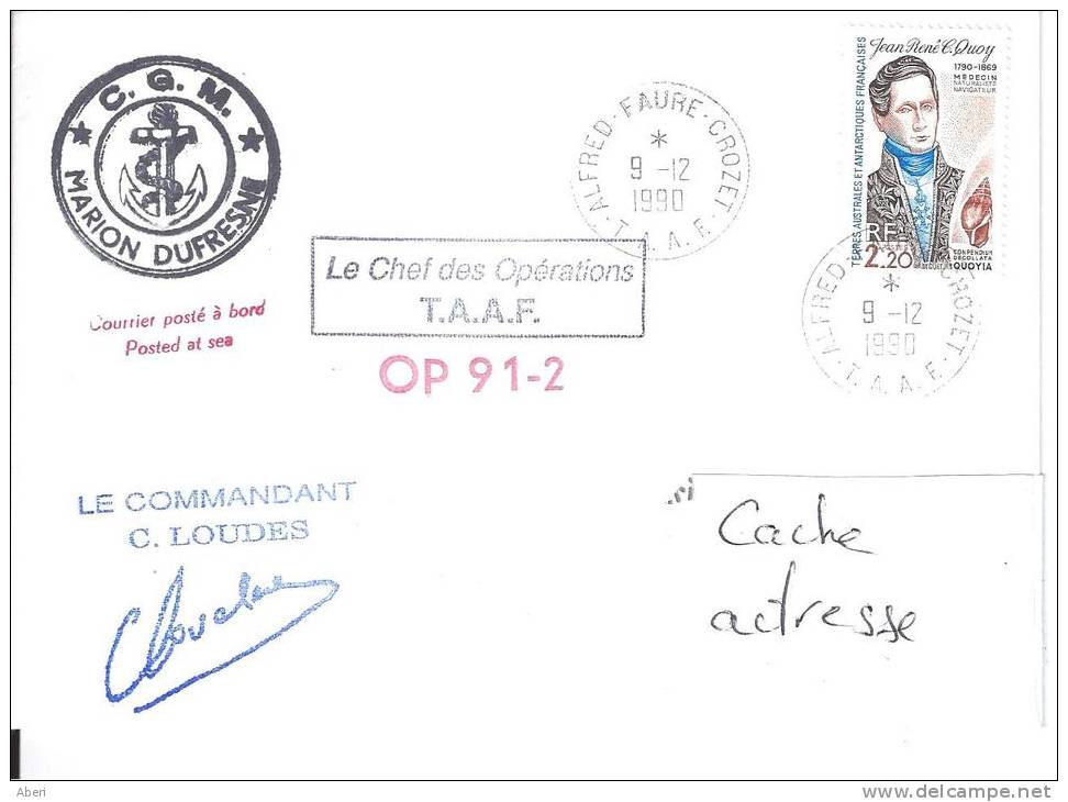 8459  MARION DUFRESNE - OP 91-2 - CROZET - Storia Postale