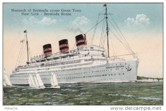 Ship Ocean Liner - SS Monarch Of Bermuda - Stamp & Postmark 1938 - VG Condition - 2 Scans - Steamers