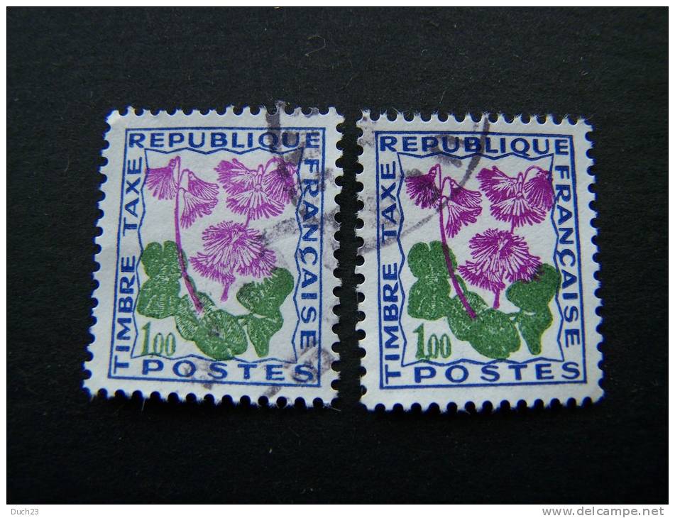 OBLITERE FRANCE ANNEE 1964 TIMBRES TAXE N°102 VARIETE 2 NUANCES EXTREMES OBLITERATION RONDE FLEURS DES CHAMPS SOLDANELLE - Used Stamps