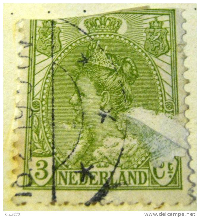 Netherlands 1898 Queen Wilhelmina 3c - Used Damaged - Used Stamps