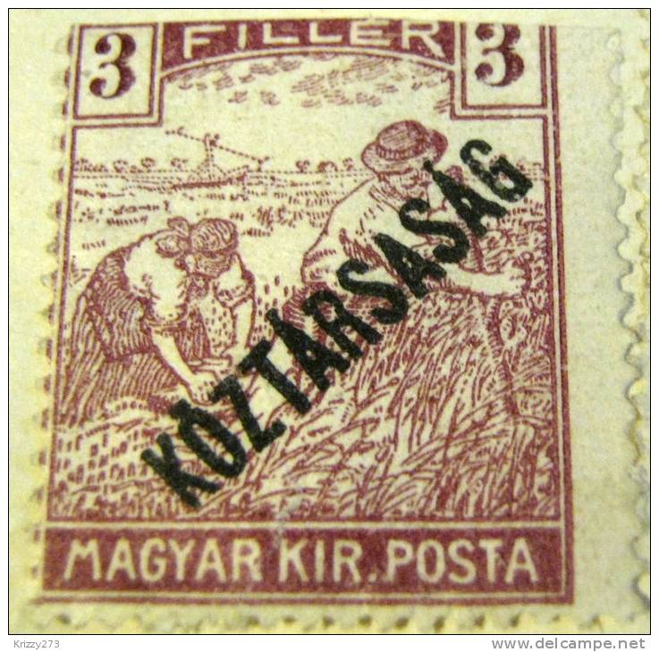 Hungary 1919 Harvesters Overptinted Koztarsasag 3f - Mint - Unused Stamps