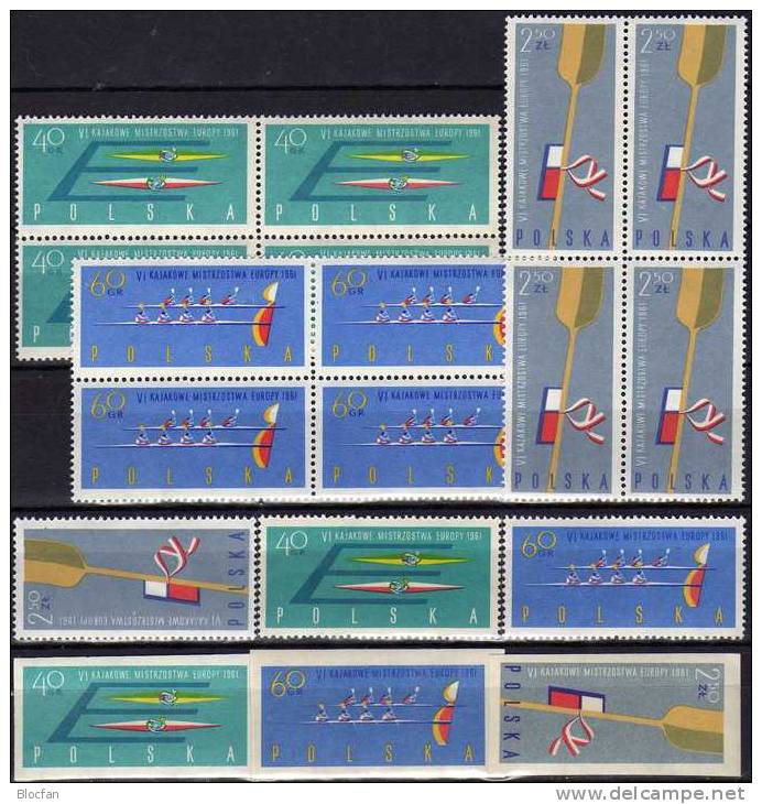 Kanu EUROPA-Meisterschaft 1961 Polen 1254/6A,B Plus 4-Block ** 16€ Einer-Kajak Vierer-Boot Paddel Sport Set Of Polska - Collections