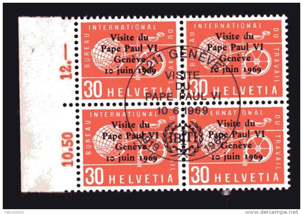 Svizzera  ° - 1969 - Servizi - Visita Di Papa Paolo VI A Ginevra, Usati In Quartina - Servizio