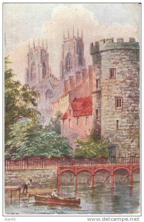 York (Yorkshire) UK, Lendal Tower Painting On C1900s Vintage 'The Artist' Series J.W. Ruddock Postcard - York