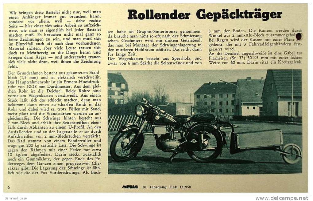 Zeitschrift  "Das Motorrad" 1 / 1958 Mit :  Mars Monza - Die Dreizylinder-Scott - Rollender Gepäckträger - Automobile & Transport