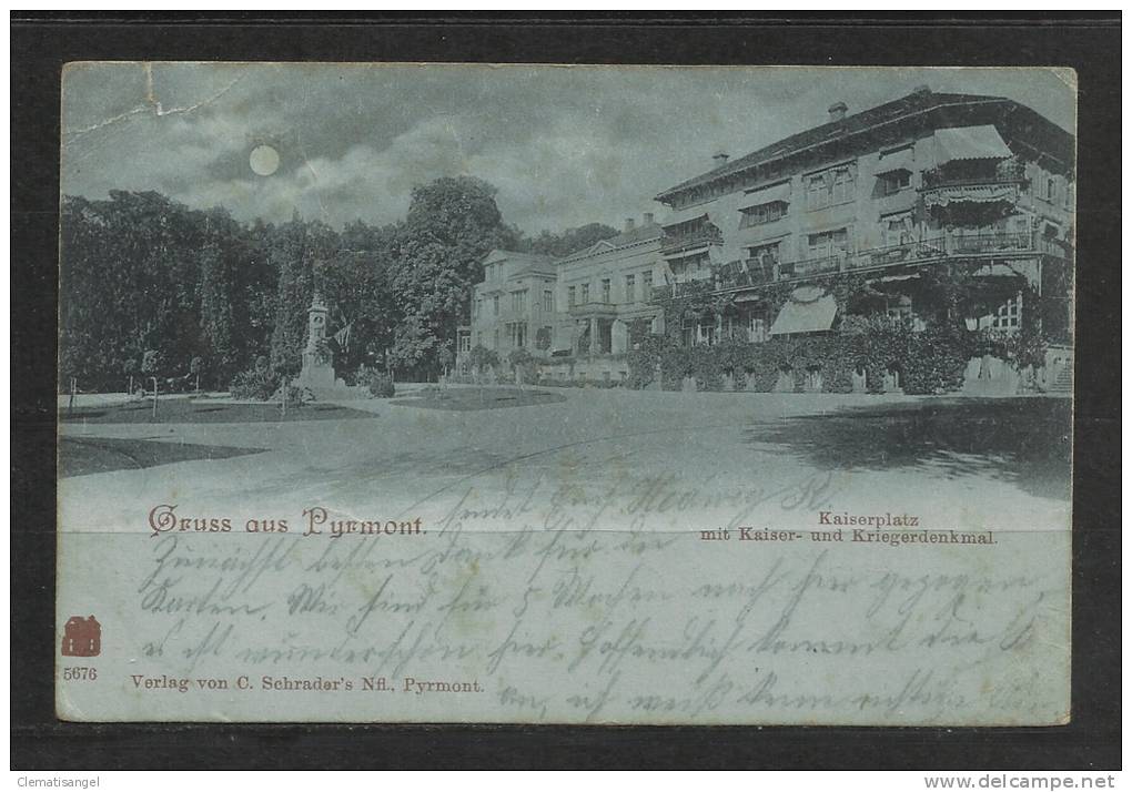 TOP!! GRUSS AUS PYRMONT MIT KLEINEM EINRISS * KAISERPLATZ MIT KAISER-UND KRIEGERDENKMAL * 1899 **!! - Bad Pyrmont