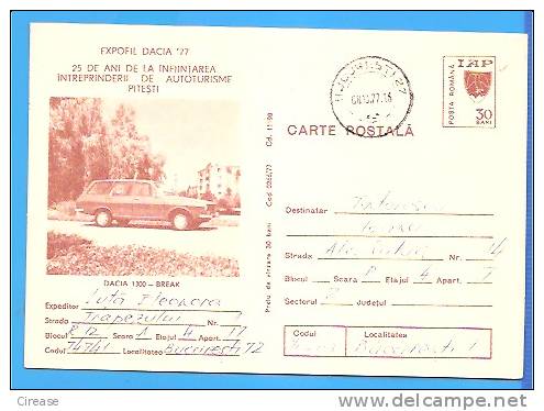 Machine, Automobile Dacia 1300 - Brek ROMANIA Postal Stationery Cover / Postcard 1977 - Bus