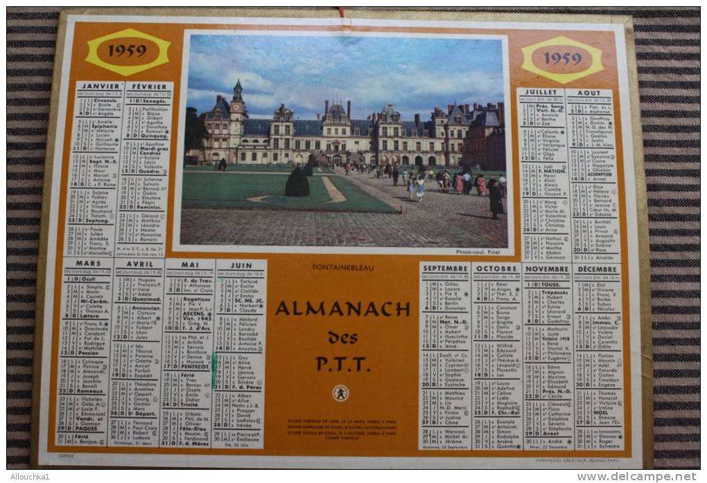 Fontainebleau 1959 Calendrier Almanach Des PTT Du Var 83 Grand Format&mdash; Nomenclature Service Totale Foires Et March - Grand Format : 1941-60