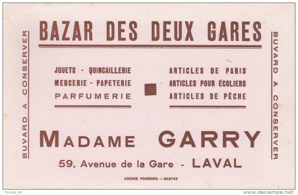 LAVAL 53 ( BAZAR DES DEUX GARES ) MADAME GARY AVENUE DE LA GARE  BUVARD PUBLICITAIRE - B