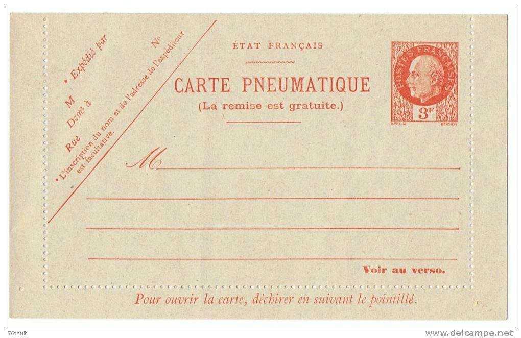 ENTIER -SUPERBE - CARTE LETTRE NEUVE  - PNEUMATIQUE  - Yvert & Tellier N°521 - Pneumatiques