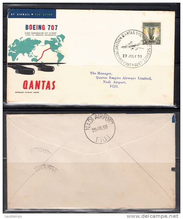 Australia 1959 Sydney-San Francisco Via Fiji QANTAS Flight Cover - Premiers Vols