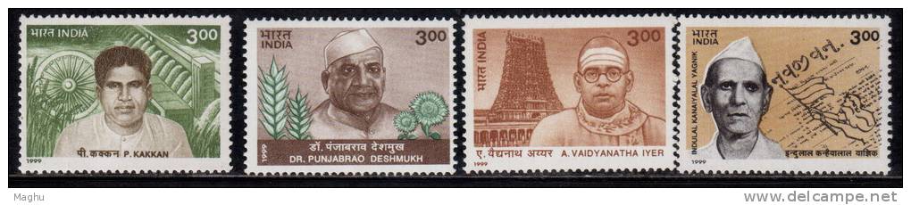 India MNH 1999, Set Of 4, Freedom Fighters &amp; Social Reformers, Yagnik, Iyer, Desmukh, Kakkan - Nuevos