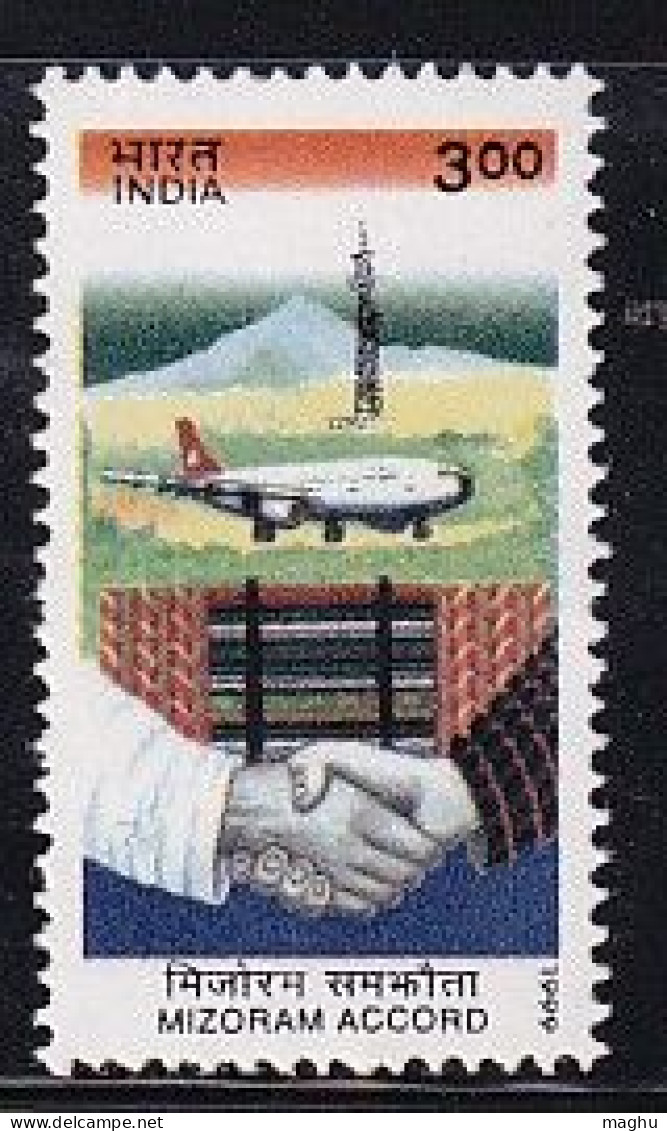 India MNH 1999, Mizoram Accord, Peace Agrement, Hand, Airplane, - Ungebraucht