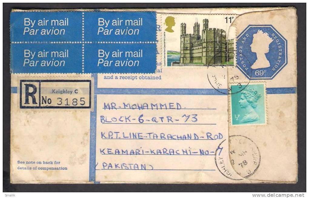 Great Britain UK GB Stationery 69 P Registered Letter 'G' Size, Postal History Cover From KEIGHLEY C 2-3-1978 - Stamped Stationery, Airletters & Aerogrammes