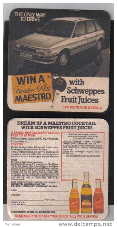 GREAT BRITAIN -  SCHWEPPES  -   MATT  - - Beer Mats