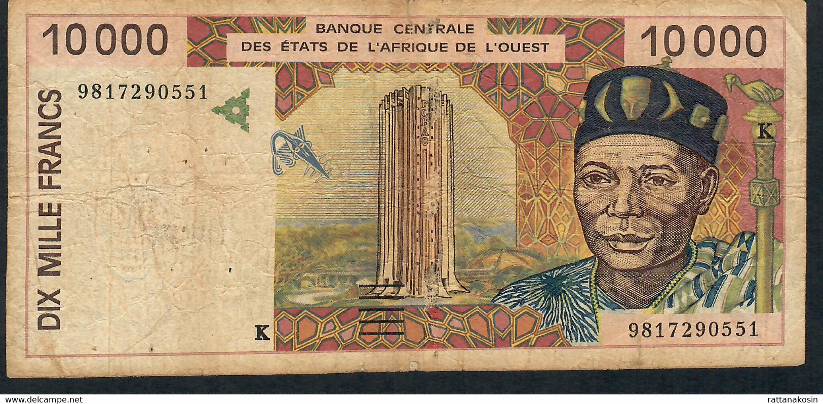 WAS  SENEGAL  P714Kf  10.000 FRANCS   1998 Signature 28 FINE - Senegal