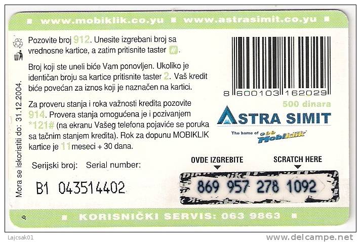 Serbia  GSM Recharge Prepaid  Phone  Card  2004. - Yugoslavia