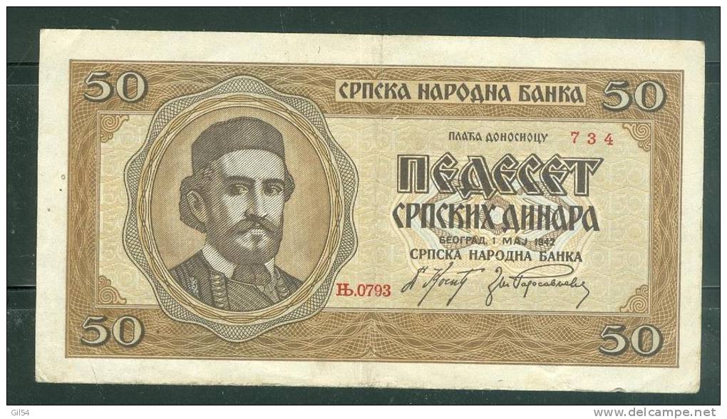 1  Billet , Serbia 50 Dinars 1942  - Aw6802 - Serbien