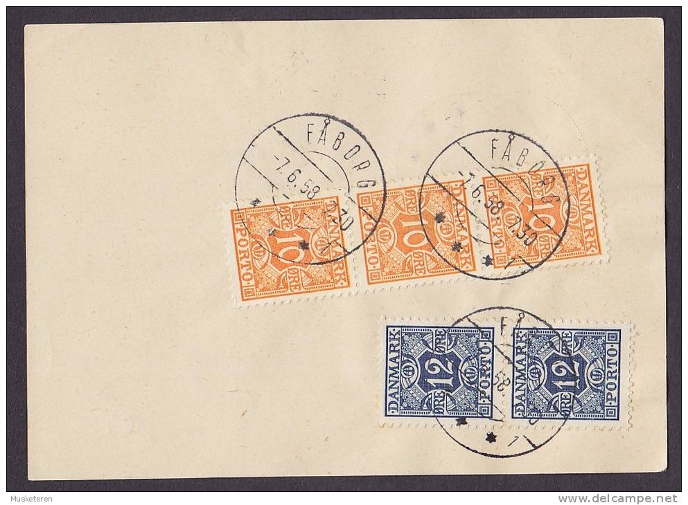 Denmark FÅBORG 7.6.1958 Debetseddel Franked W. Postage Due Stamps Portomarken Mi. 28, 38 (2 Scans) - Postage Due